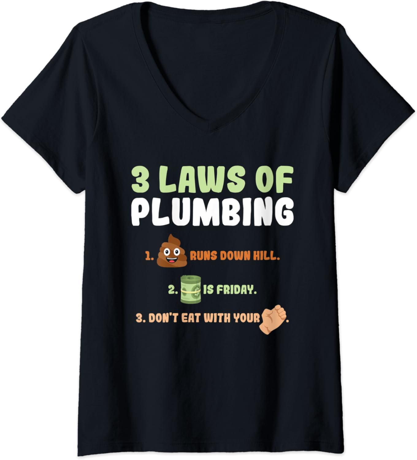 Womens 3 Laws of Plumbing Funny Plumber Gift VNeck TShirt Amazon.co